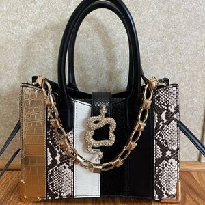 The Shop Couture Black, White & Gold Snake-Accent Top-Handle Satchel